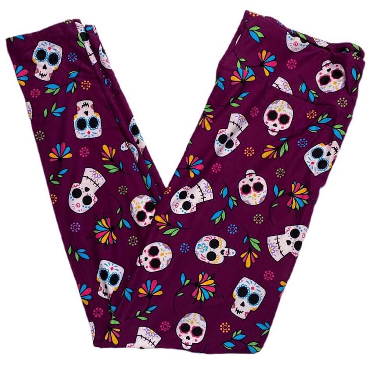 LuLaRoe Halloween Purple Skull Leggings Size Tween