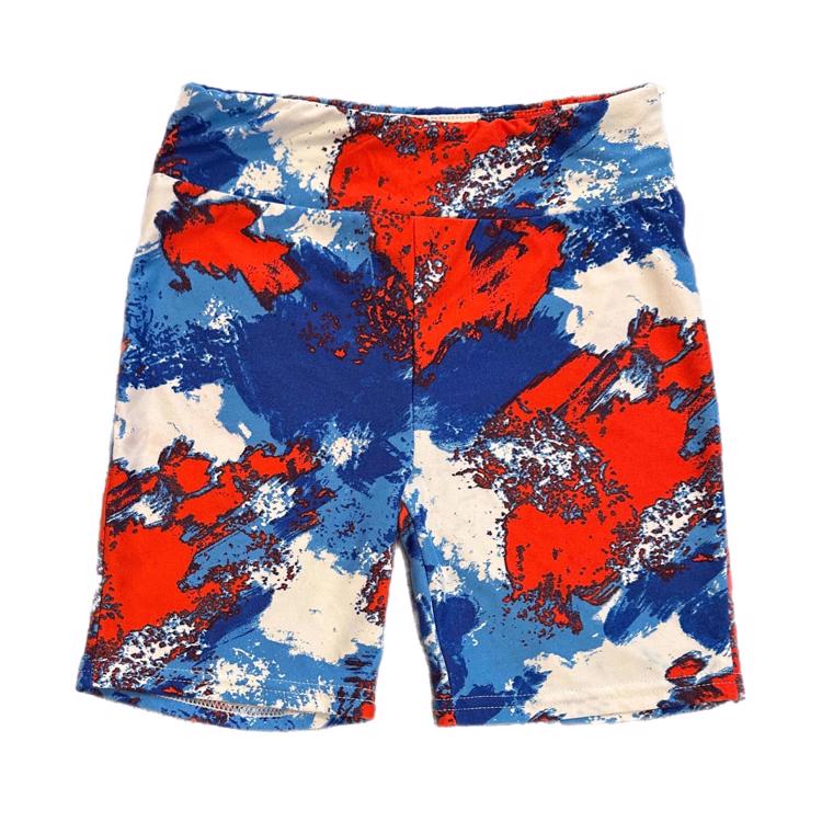 Red white and store blue biker shorts