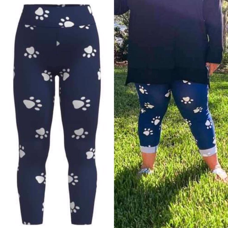 Black Dog Paw Leggings Paw Print Leggings, Dog Print Leggings